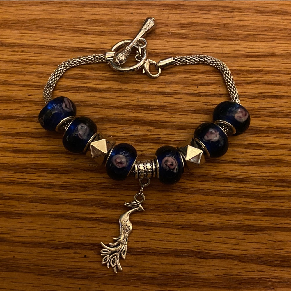 Blue peacock charm bracelet